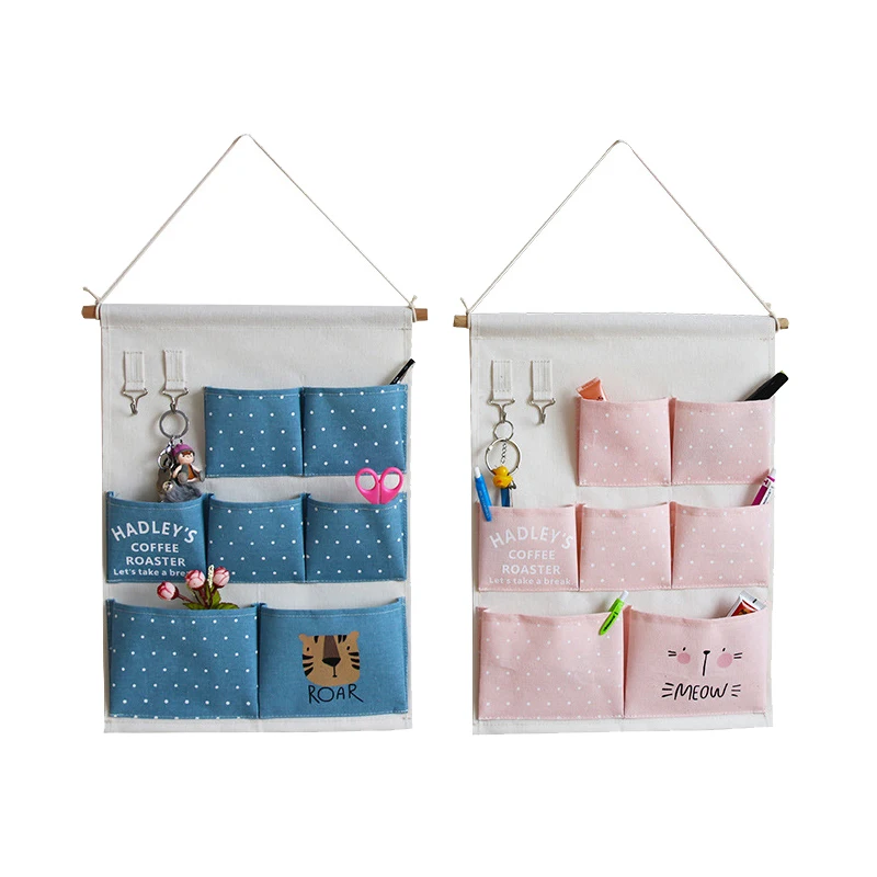 

Cotton Linen Hanging Organizers Pocket Decor Storage Bag Pouch Key Gadgets Sundries Wall Door Clothing Closet Wardrobe Supplies