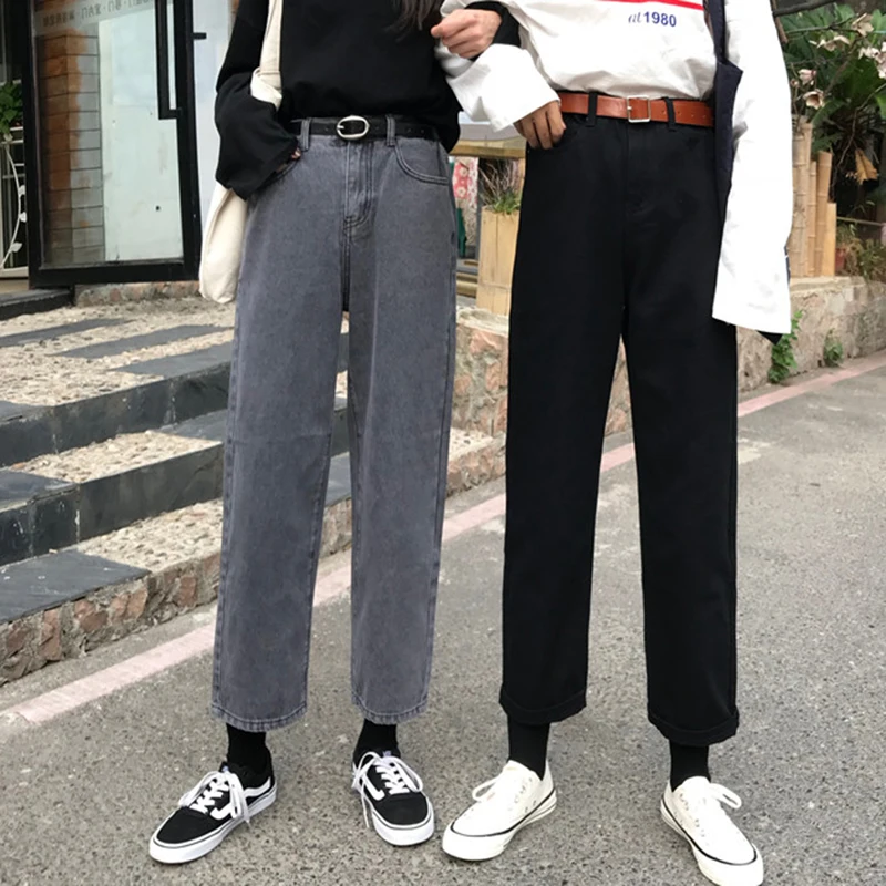 

2019 Women Jeans Women Restore Ancient Ways Of Tall Waist Loose Straight Canister Female Students Fall Nine Points Cowboy Pants