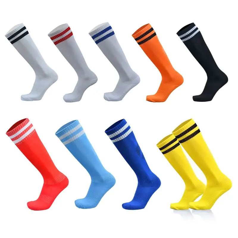 9 Colors Men Adult Rib Trim Over Knee Football Soccer Long Socks Double Stripes Printed