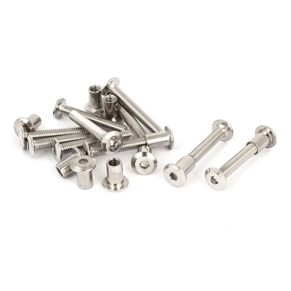 

UXCELL 20 PCS/10 Sets M6 x 40mm Bolt Hex Socket Head M6 x 12mm Barrel Nut Countersunk Screw Bolt 46mm/1.8" Fasteners Silver Tone