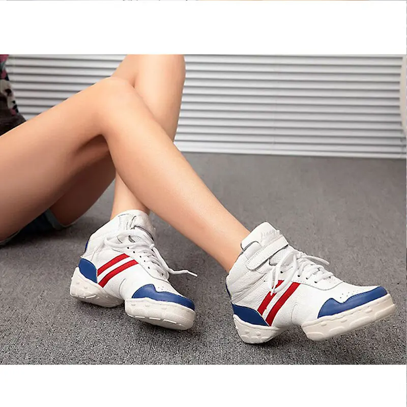 New Arrival White Women Dance Sneakers Girls Hip Hop Jazz Dance Shoes Genuine Leather Sport Feature Outdoor Modern Dancing Shoes