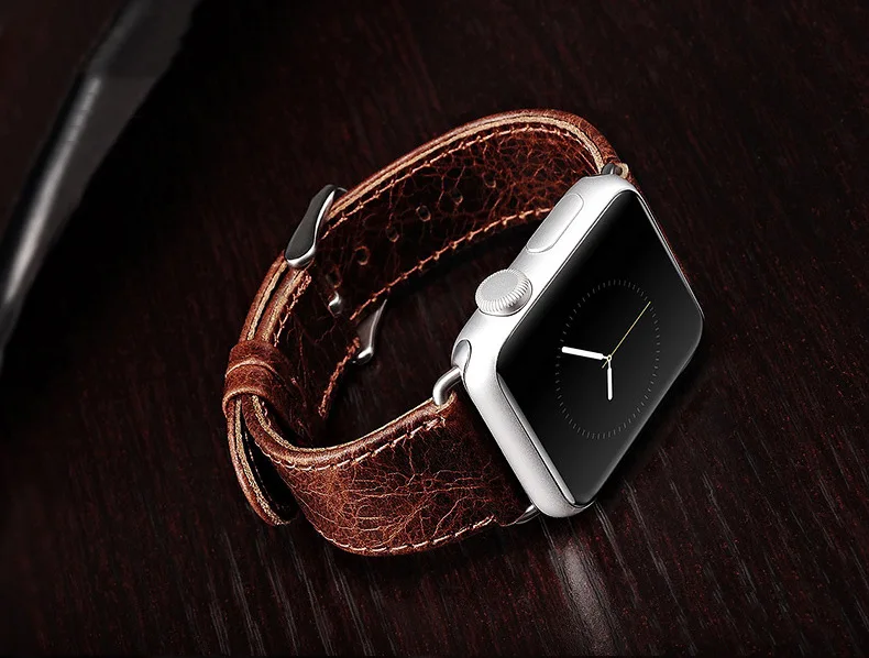 

Calf Genuine leather Bracelet wrist Strap for iwatch iphone Apple smart Watch Band 42mm 38mm case Metal Adapters Series 3 2 1