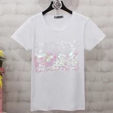 Летняя футболка, женские хлопковые футболки с коротким рукавом, женские, ручная работа, блестки, принт, полые, хит, Harajuku, топы размера плюс, XXXXL