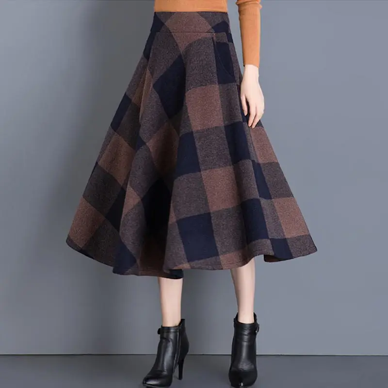 Cremallera line Navy Plaid Más Tamaño Alta Plaid Larga Cintura Las Pleated Para 2018 Mujeres A Maxi Falda Invierno Faldas Moda Mujer red Vintage xSHwqqRZg