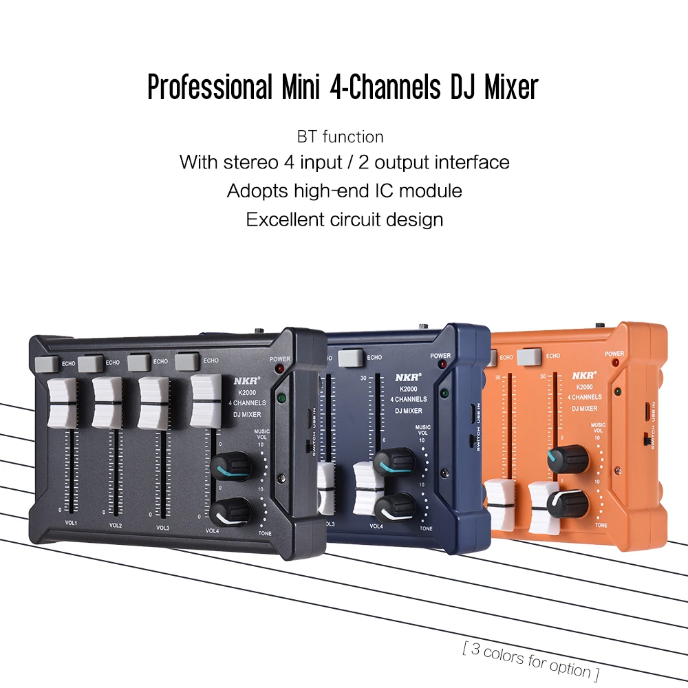 

Professional Mini Pocket 4-Channel mono Stereo Audio DJ Sound Mixer USB Powered BT Connecting Mobile Phone Blue
