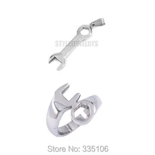 Мотоцикл велосипедный гаечный ключ кольцо и гаечный ключ кулон из нержавеющей стали ювелирные изделия моторный Байкер набор ювелирных изделий SWR0046RP