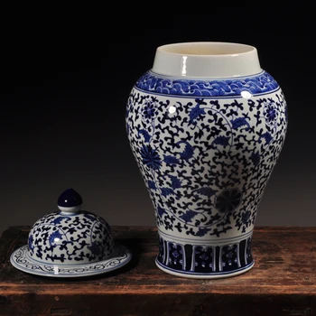 

America style ceramic ginger jars Antique Porcelain temple jars home decoration chinese porcelain storage jar blue white