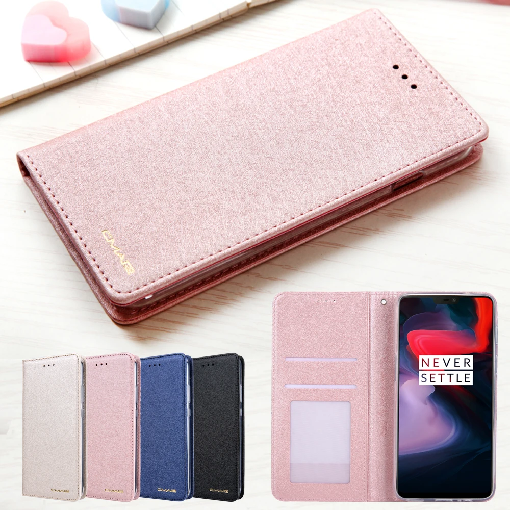 

magnetic silk leather flip case for oneplus 6 one plus 6 luxury card slots phone wallet shockproof case coque original 1+6 case