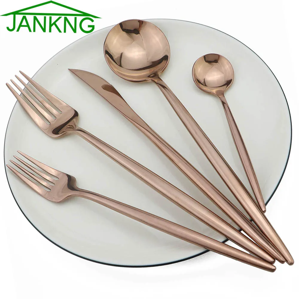 New Rose Gold Plated Cutlery Set Wedding Dinnerware Set Dessert Forks