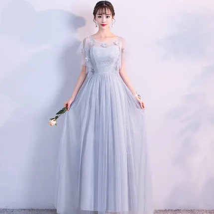 

Sweet Memory Long Gray Bridesmaid Dresses Bride Sister Graduation Dress Guests Wedding Party Dress S850 Size 2 to Size 14