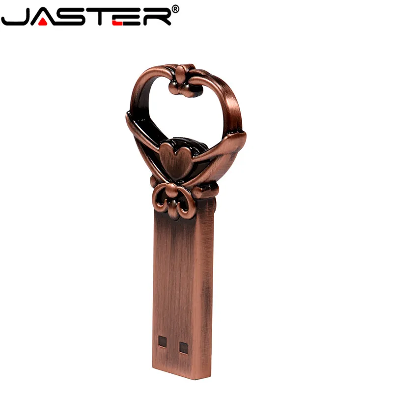 JASTER медный флеш-накопитель в виде сердца в виде ключа USB 2,0 4 ГБ 8 ГБ 16 ГБ 32 ГБ 64 ГБ металлические ключи карта памяти свадебный подарок