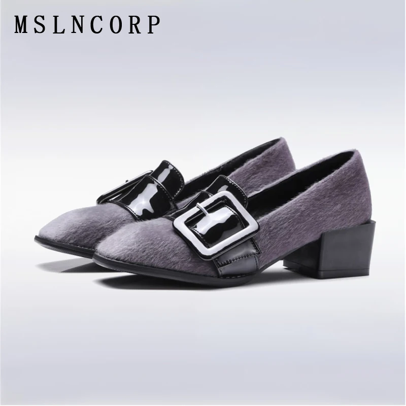 

Size 34-43 Fashion flock oxford shoes for women Casual shoes chaussure escarpins femme Buckle square heels Slip On Single Shoes