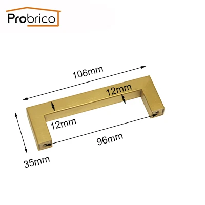 Probrico 25 шт кухонный шкаф ручки и ручки золотой Латунный шкаф двери Шкаф Тянет 12 мм квадратный бар мебельная фурнитура - Цвет: Hole Spacing 96mm