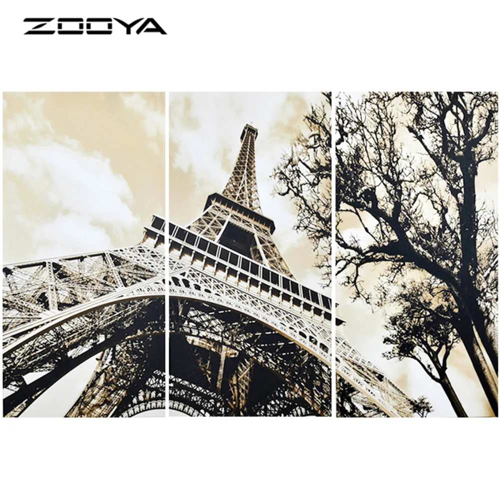 

ZOOYA DIY Full Diamond Embroidery Painting Cross Stitch Triptych Paintings Mosaic Pattern Scenery Tower Tree Wall Sticker RF859