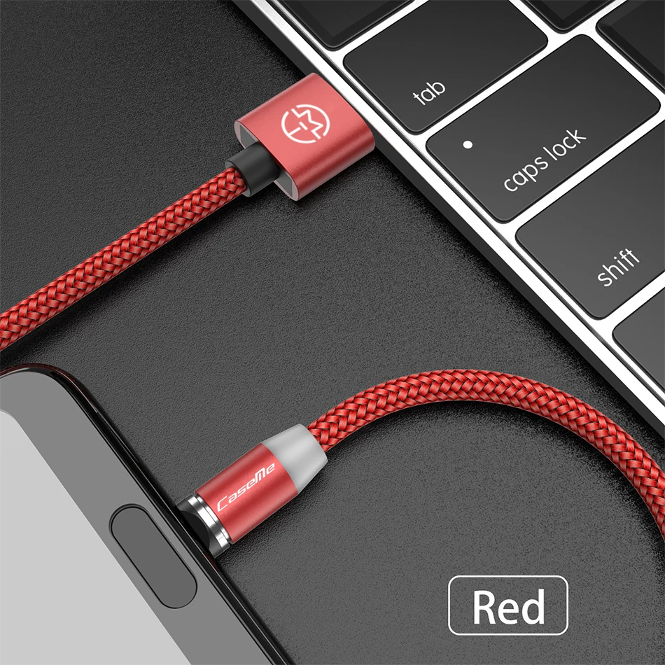 CaseMe светодиодный магнитный кабель для Micro usb type-C, крепкий кабель для iPhone X, Xr, Xs Max, 1 м, магнитный кабель для быстрой зарядки, кабели для зарядки