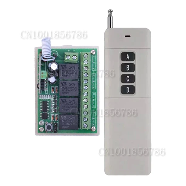 

Home Automation DC 12V 10A 4CH Wireless Remote Control Switches Receiver with 4 Buttons Transmitters 50-1000M High Sensitivity