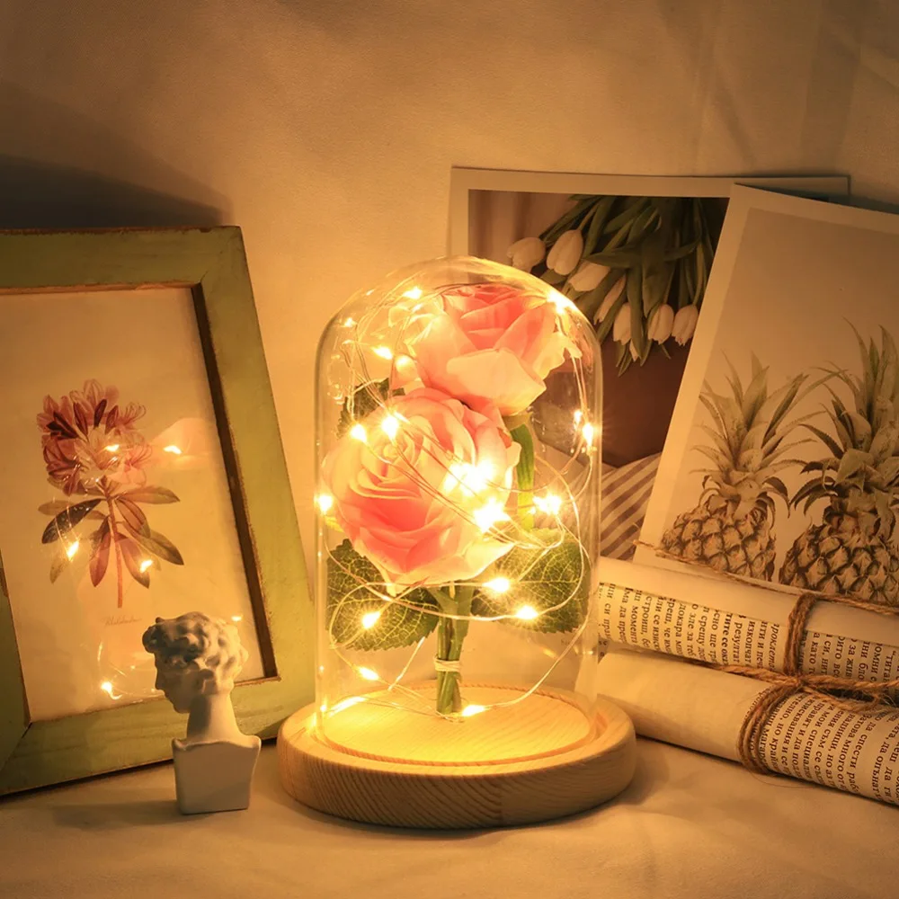 

New 4 Colors LED Beauty Rose and Beast Battery Powered Red Flower String Light Desk Lamp Romantic Valentine's Day Birthday Gift