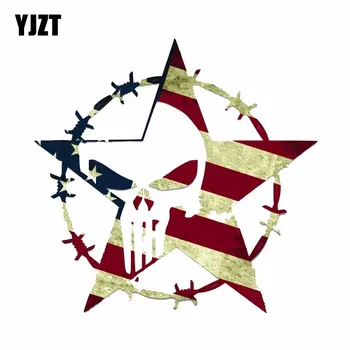 

YJZT 14.7CM*14.2CM Funny Car Sticker Punisher Skull Star American Flag Accessories Decal PVC 6-0277