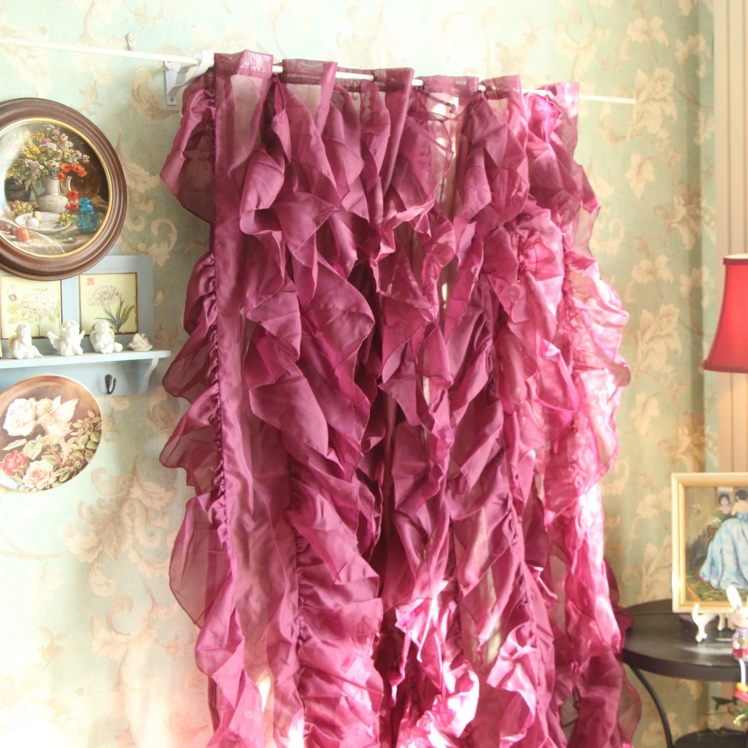

Decorative Tulle Curtains For Home Cafe Cortinas American Style Girl Cake Door Curtain Window Treatment Rideaux Purple