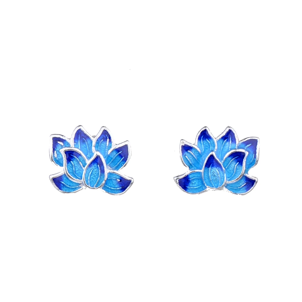 

MYTHIC AGE Unique Silver Plated Small Ethnic Enamel Lotus Flower Buddhism Vintage Stud Earrings Jewelry For Women