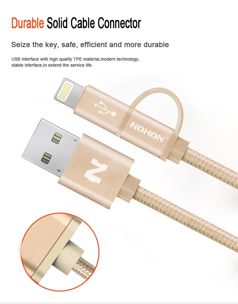 NOHON 2 в 1 Micro 8pin USB кабель для зарядки iPhone 8 7 6 6S Plus 5S iOS 10 9 samsung LG htc Кабели USB для мобильных телефонов