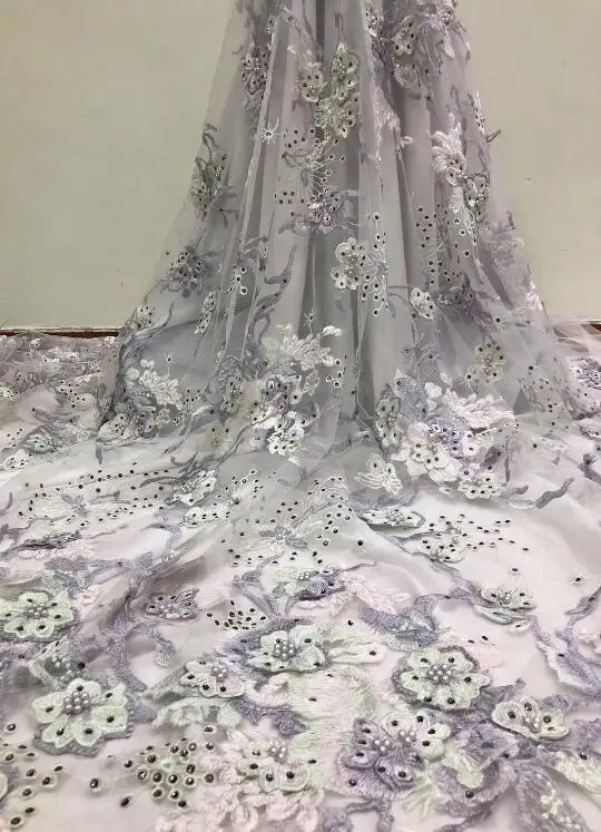 

High Quality Guipure Embroidery African Lace Fabric 2018 Pearls Rhinestone French Lace Fabric Tulle Beaded Nigerian Lace Fabrics