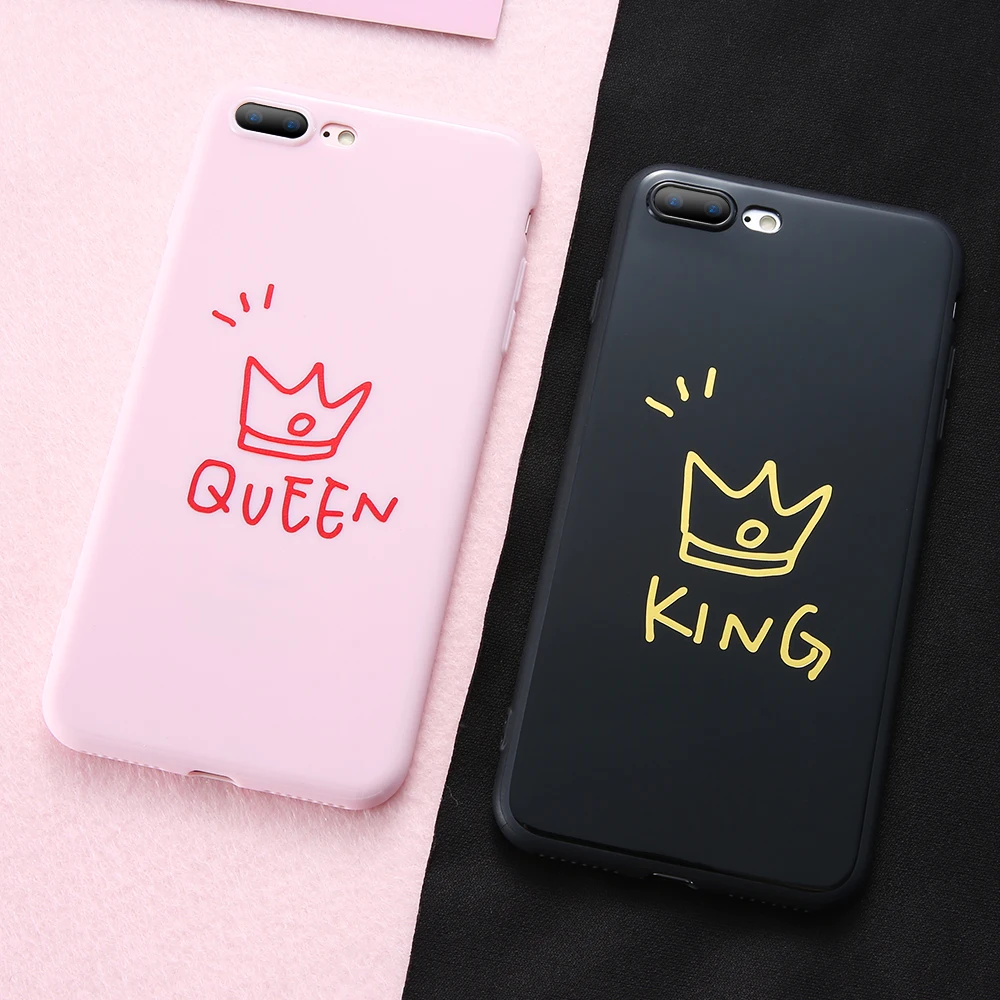

For iPhone 6 6S 7 8 Plus Case Silicone Cute Couple Queen King Pattern Fashion Phone Case For iPhone X 10 6 S Plus Cover Girl Boy