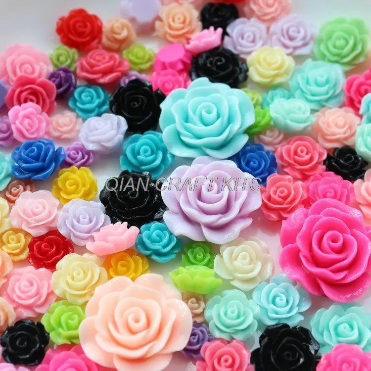 300pcs mixed sizes colors 10mm 30mm Resin Flowers Bloom Roses Cabochons flatback decoden kit D25 display|flower flower|kit kitsdisplay |