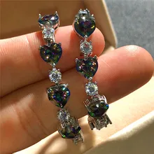 Очаровательные женские радужные браслеты в форме сердца, кристалл, серебряный цвет, ювелирные изделия, милые свадебные браслеты для женщин