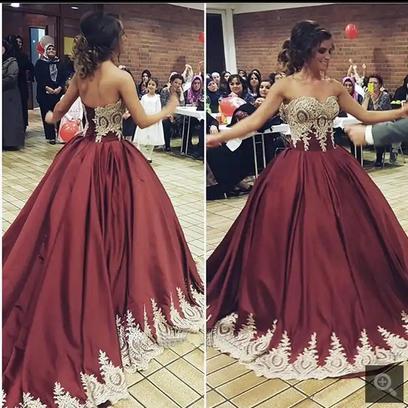 Vintage Burgundy Gold Ball Gown Wedding Dresses Colorful