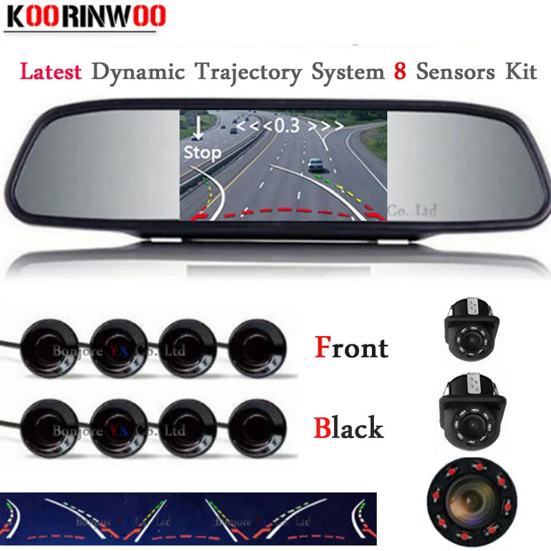 

Koorinwoo Car Parktronic Dynamic Trajectory Front Cam Car Rear view Camera 4.3/5 inch Monitor Car Parking Sensors 8 Video System