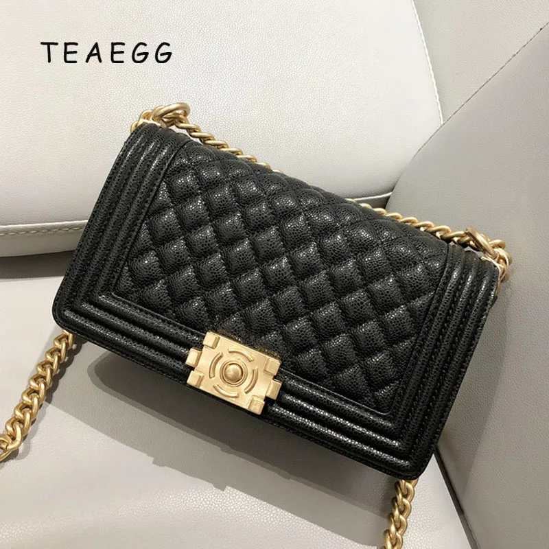 

Genuine Leather Cow Leather Lattice Caviar Ball Chain Bag Women Shoulder Crossbody Bags For Female