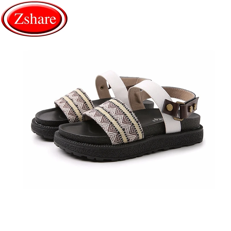

34-43 Size flat Summer Sandals Women 2019 New Women Sandals Platform Cow suede Ankle Strap Peep-toe Flat Roman Female Sandals