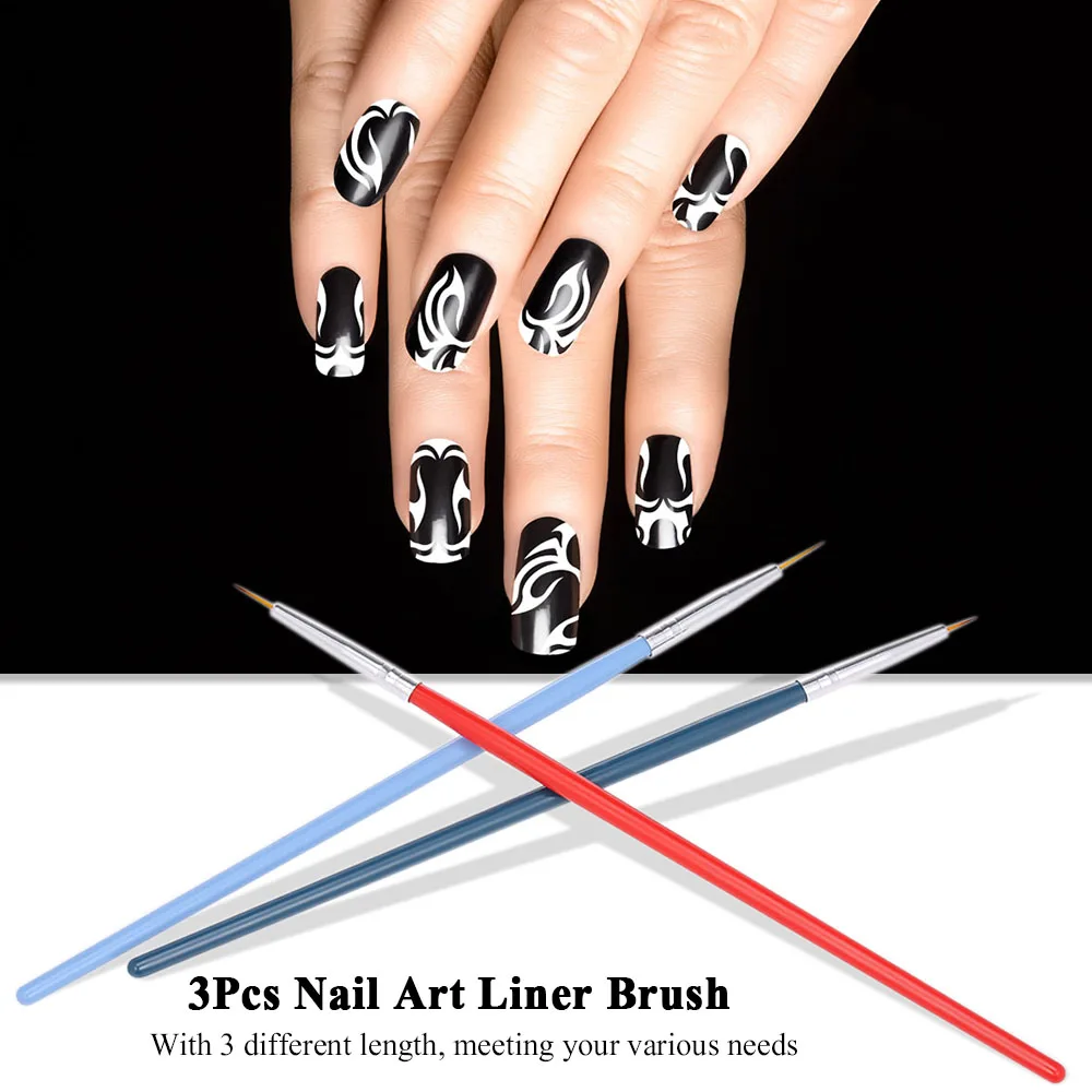 

3Pcs Nail Art Liner Brush UV Gel Painting Nail Brush Pen Set For Manicure Nail Liner Tool Plastic Handle