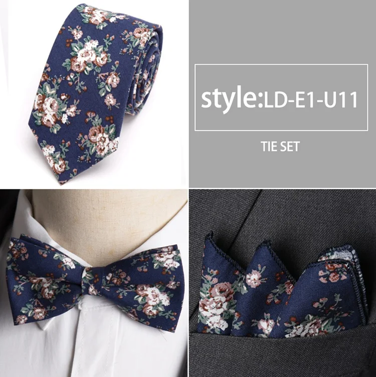 Для мужчин с галстуком комплект модный принт цветок Узкие галстуки для мужчин Англия Хлопок Аксессуары для галстуков вечерние подарок мужчине свадебное платье шеи галстук - Цвет: LD-E1-U11