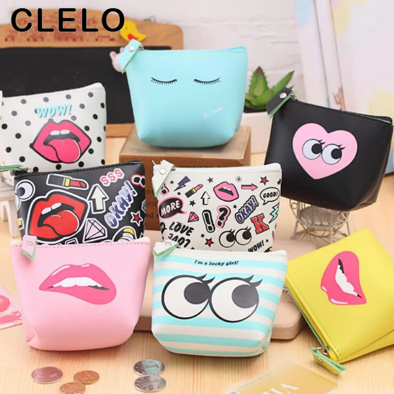 

CLELO Leather Coin Purses Small Fresh Casual Pu Coin Wallet Lady Fashion Cute Pattern Cartoon Dollar Money Bag for Girls Gifts