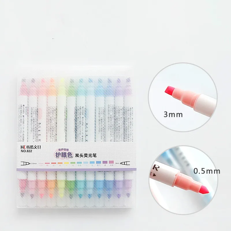 

12pcs Highlighter Double-head Art Marker Pens Pastel Liquid Fluorescent Pen School Color Pens Stationery Bullet Journal Supplies