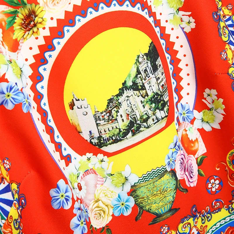 Red RoosaRosee Летняя женская подиумная дизайнерская винтажная короткая блузка с цветочным принтом топы узкие брюки комплекты из 2 предметов костюмы Twinsets
