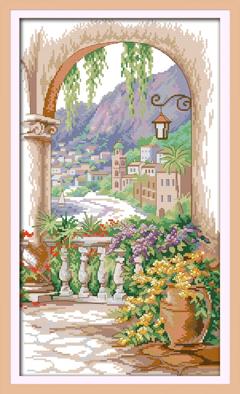 

Courtyard scenery (2) counted printed on fabric DMC 14CT 11CT Cross Stitch kitsembroidery needlework Sets Home Decor Decor