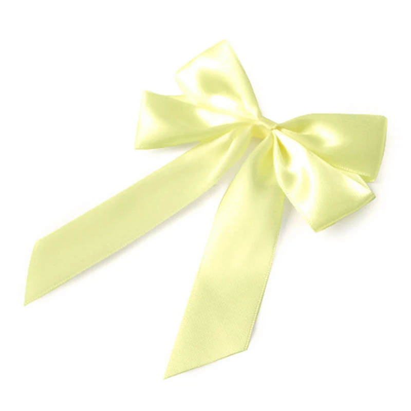 5pcs Light Yellow Handmade Satin Ribbon Bow Flower Tie Appliques Wedding Scrapbooking Embellishment DIY Crafts Accessory