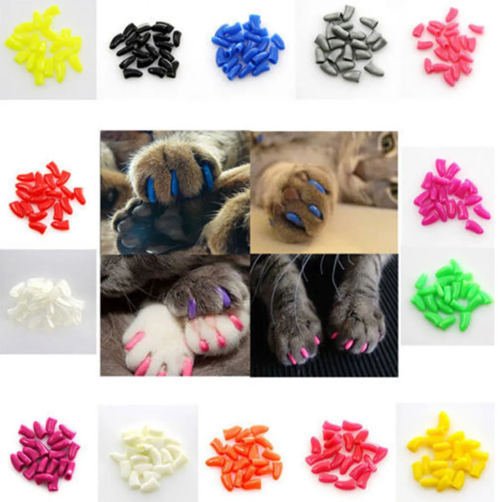20pcs Cats Pets Kitten Grooming Soft Nail Claw Caps Cover With Adhesive