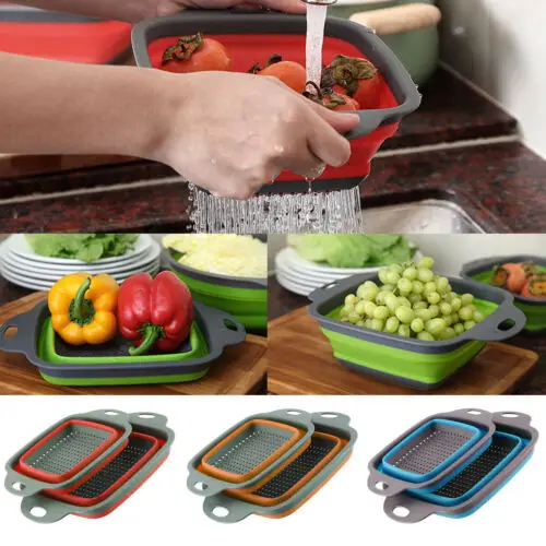 

Fruit Silicone Kitchen Collapsible Over Sink Colander Strainer Vegetable Basket Foldable Fruit Vegetable Washing Drainer