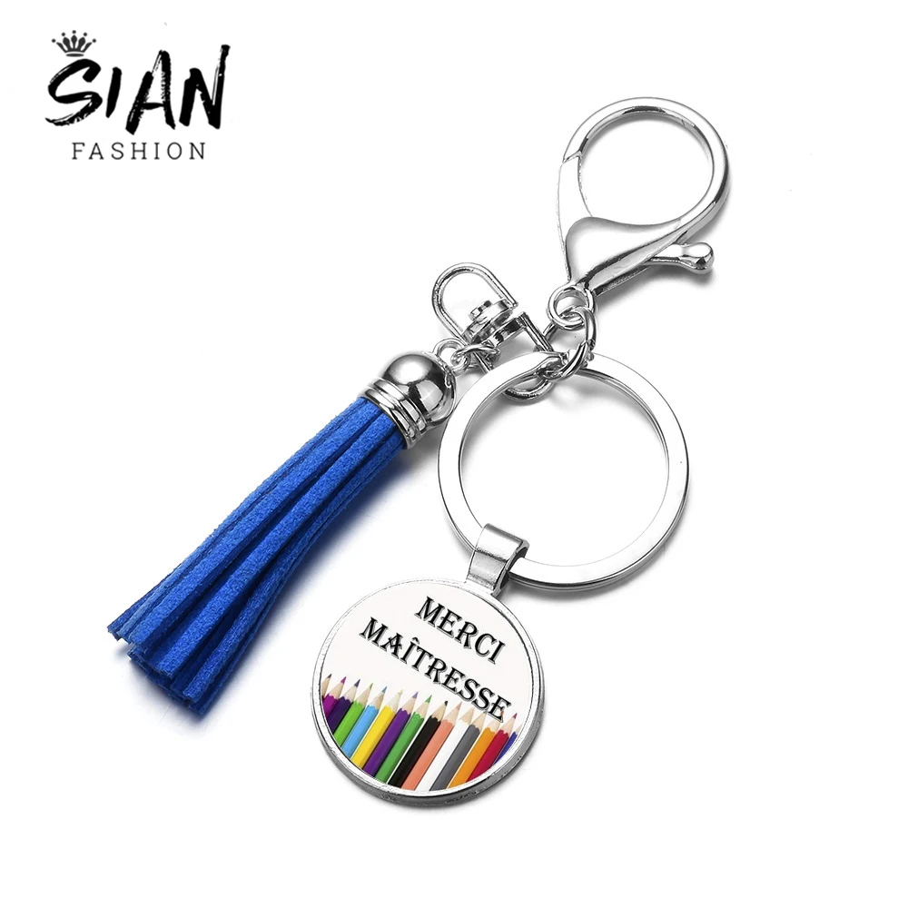 

SIAN Fashion New Design Super Mistress Tassel Keychain Glass Art Creative Photo Handmade Charm Key Chain Holder for Teacher Gift