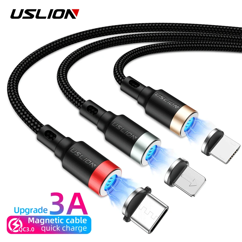 

USLION Magnetic Cable 2M 3A Micro USB Type C Cable Fast Charging Type-C Microusb Wire For Samsung iPhone Xiaomi Magnet Charger