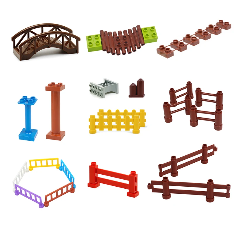 Gros blocs de construction ferme sauvage scène accessoires garde-corps clôture pilier pont Compatible avec Duplo bricolage jouet pour enfants cadeau