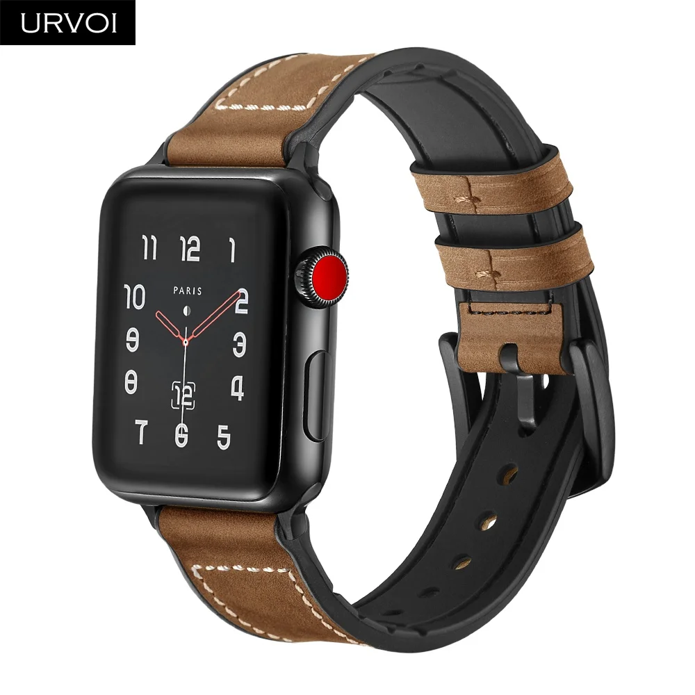 Кожаный ремешок URVOI для apple watch series 6 SE 5 4 3 2 iwatch силиконовый черный Камуфляжный