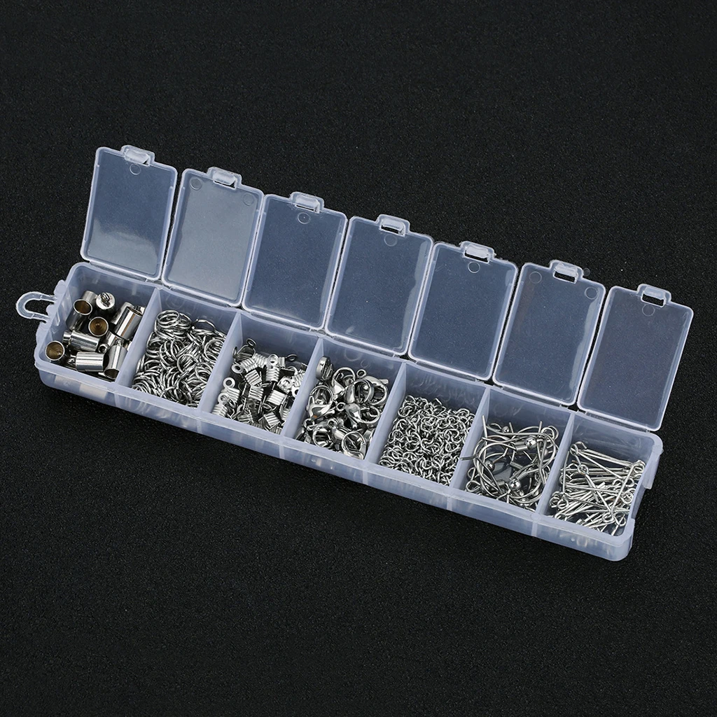 1 коробка из 220 штук серебро DIY Изготовление сережек, Набор для изготовления штифтов, соединительные кольца