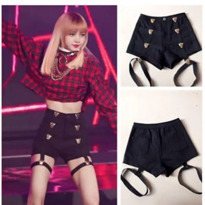

2018 Fashion Clubwear Panther Head Metal Bandage Boxer High Waist Shorts Dance DS Costumes Hip-Hop Jazz Nightclub Stage Wear