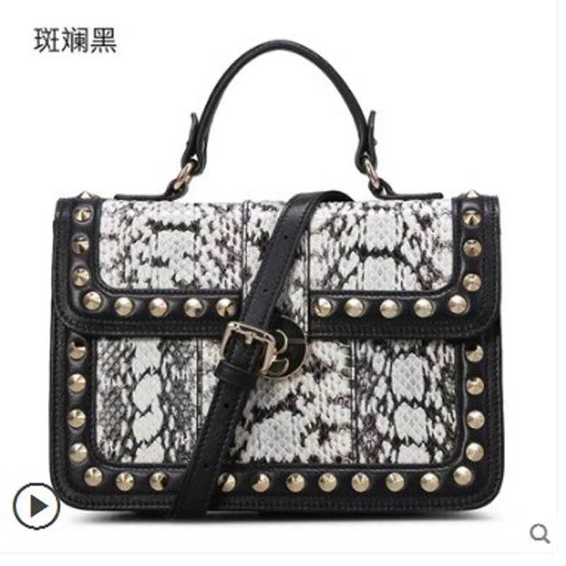

ledai Leather women's bag cowhide one-shoulder cross body bag women's bag 2019 new fashion snakeskin handbag small square bag