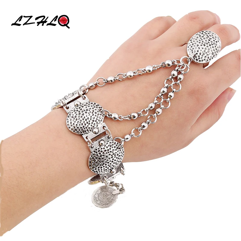 Lzhlq Овальной Металлической сращивания Винтаж узор Браслеты цинковый сплав позолоченный браслет-цепочка Для женщин Мода геометрический ювелирные браслеты